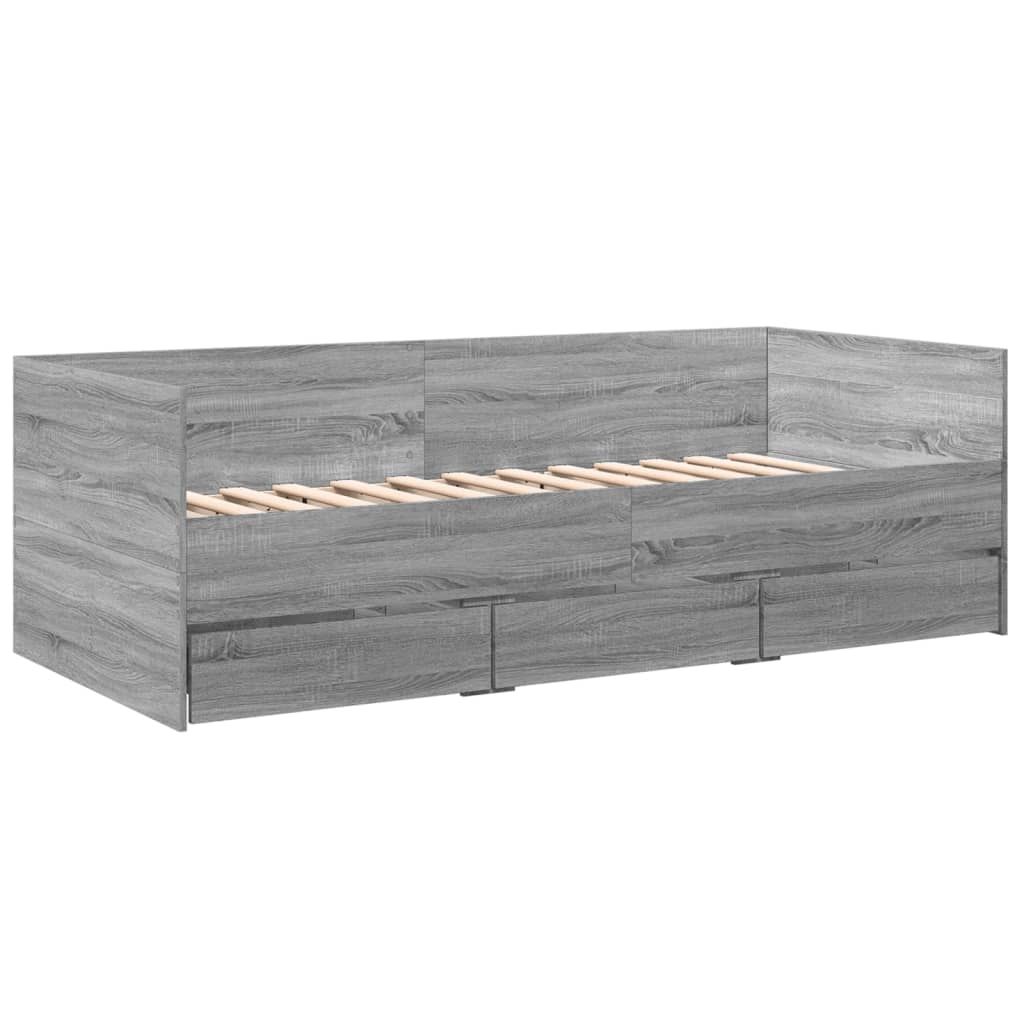 Daybed with Drawers without Mattress Grey Sonoma 100x200 cm