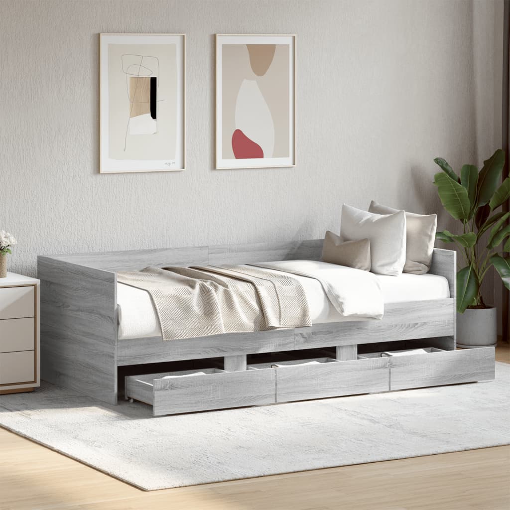 Daybed with Drawers without Mattress Grey Sonoma 100x200 cm