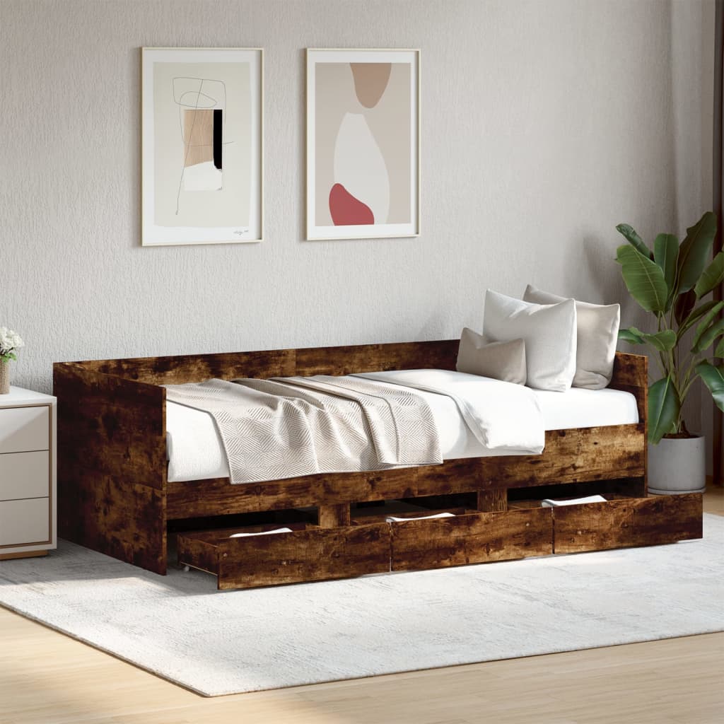 Daybed with Drawers without Mattress Smoked Oak 90x200 cm