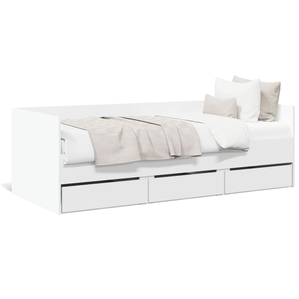 Daybed with Drawers without Mattress White 90x190 cm Single