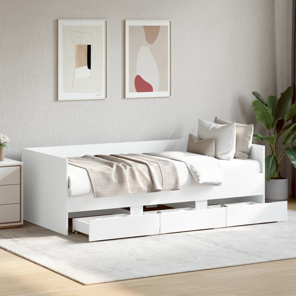 Daybed with Drawers without Mattress White 90x190 cm Single