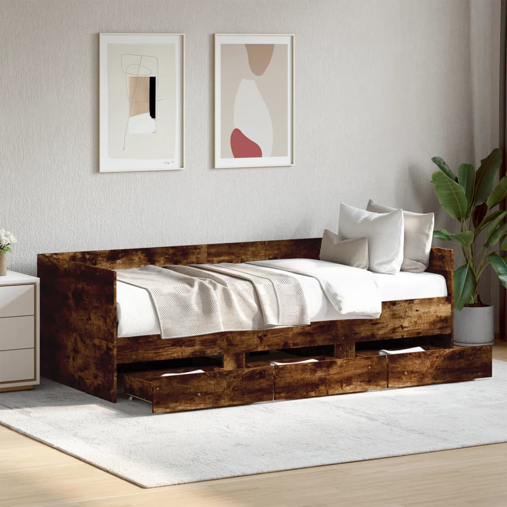 Daybed with Drawers without Mattress Smoked Oak 90x190 cm Single