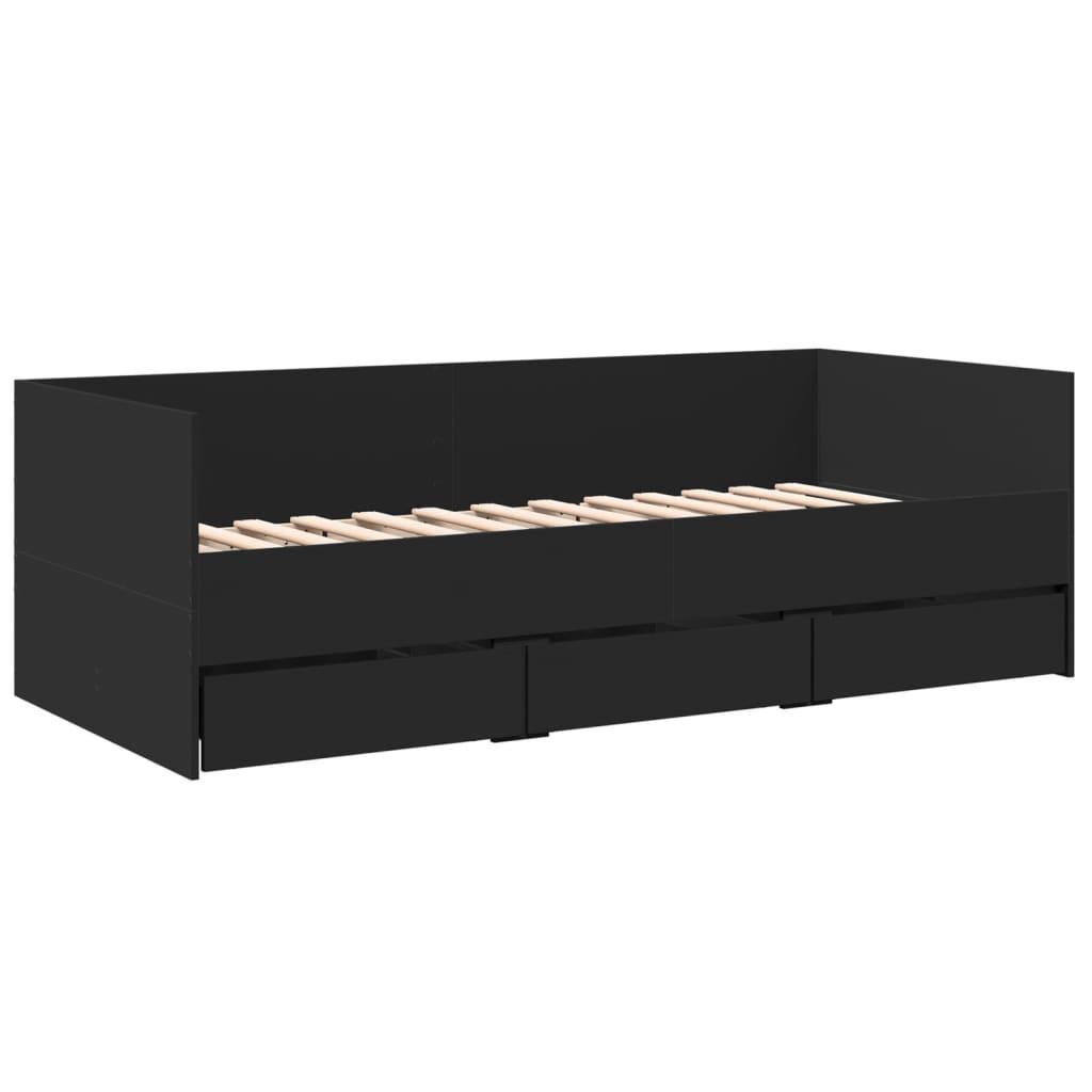 Daybed with Drawers without Mattress Black 75x190 cm Small Single