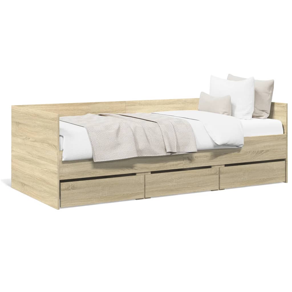 Daybed with Drawers without Mattress Sonoma Oak 75x190 cm Small Single