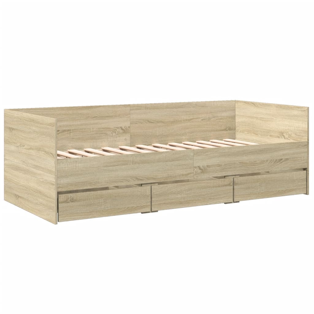 Daybed with Drawers without Mattress Sonoma Oak 75x190 cm Small Single