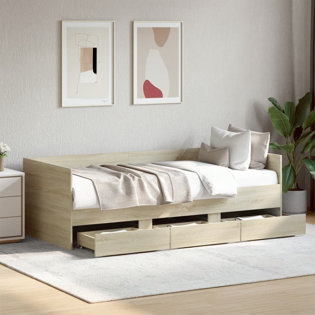 Daybed with Drawers without Mattress Sonoma Oak 75x190 cm Small Single