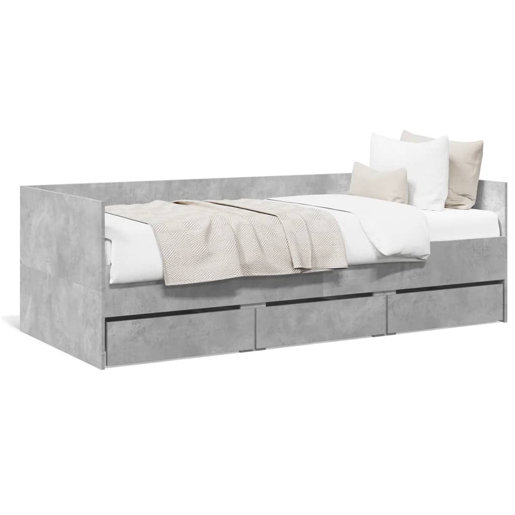 Daybed with Drawers without Mattress Concrete Grey 75x190 cm Small Single