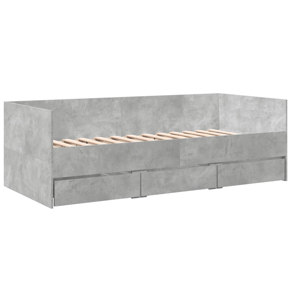 Daybed with Drawers without Mattress Concrete Grey 75x190 cm Small Single