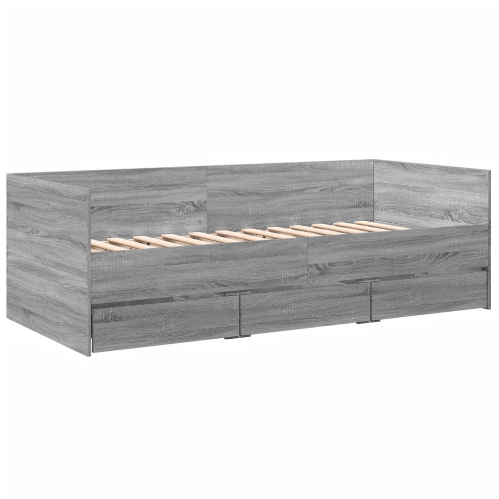 Daybed with Drawers without Mattress Grey Sonoma 75x190 cm Small Single