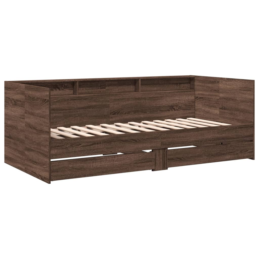 Daybed with Drawers without Mattress Brown Oak 100x200 cm
