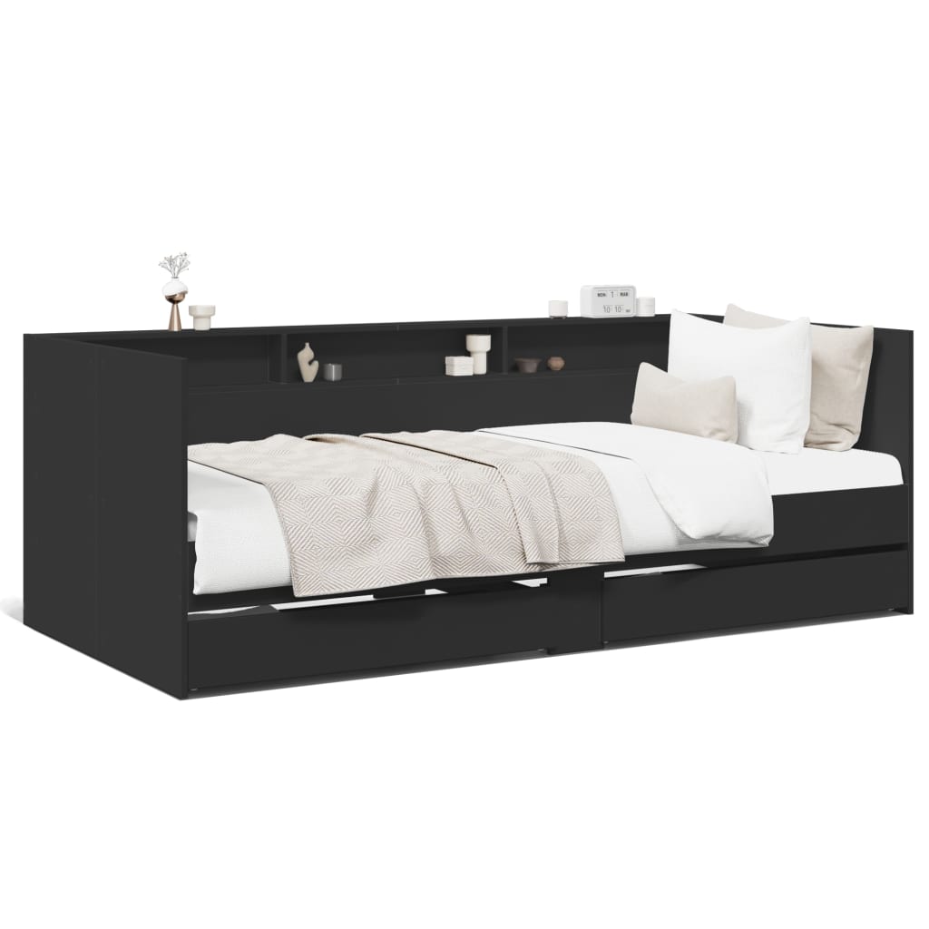 Daybed with Drawers without Mattress Black 90x200 cm