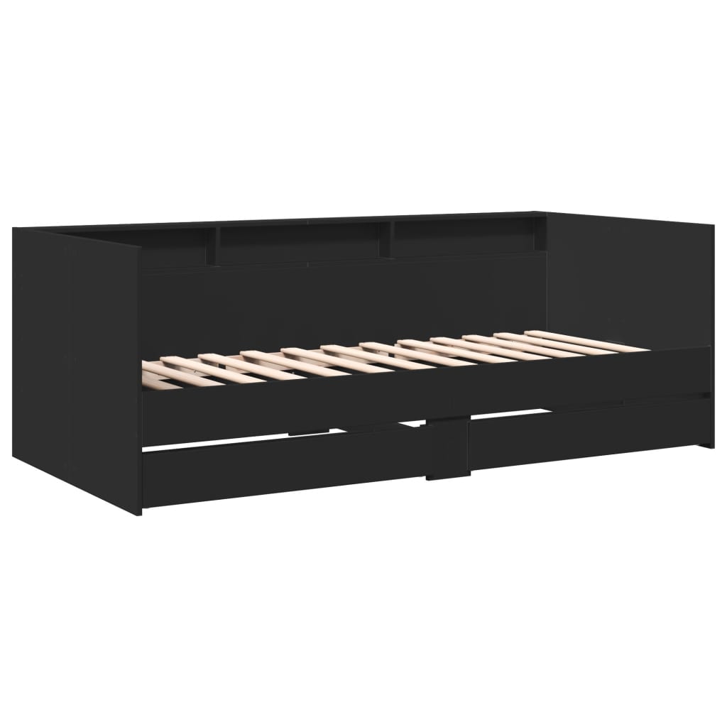 Daybed with Drawers without Mattress Black 90x200 cm