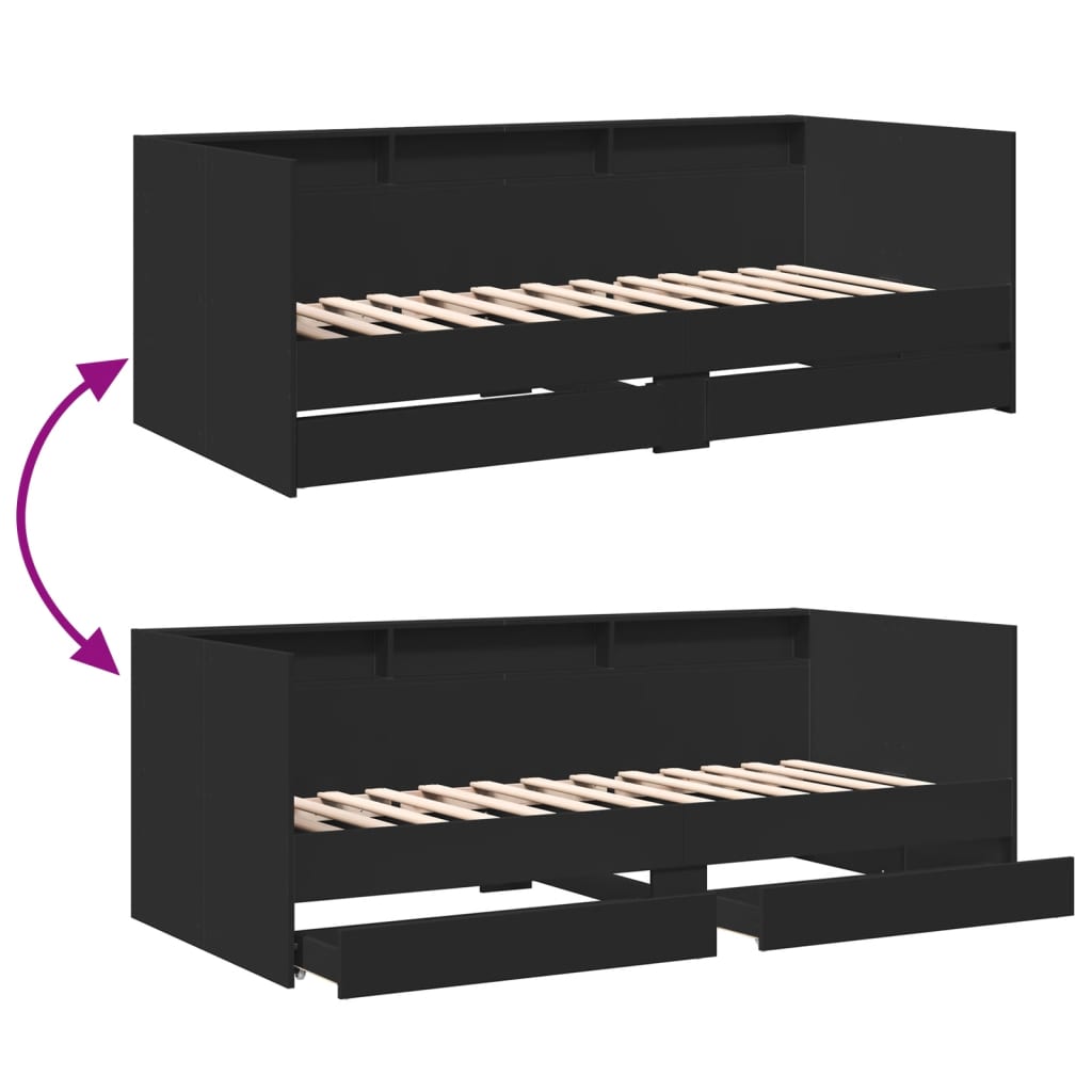 Daybed with Drawers without Mattress Black 90x200 cm