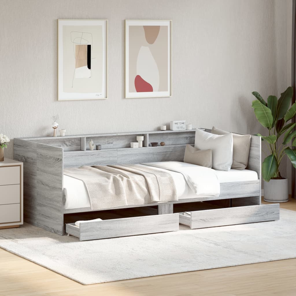 Daybed with Drawers without Mattress Grey Sonoma 90x190 cm Single