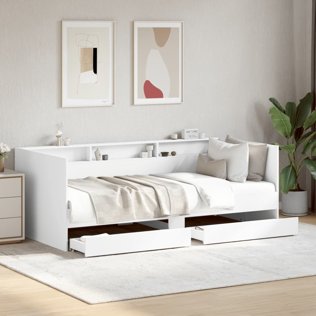 Daybed with Drawers without Mattress White 75x190 cm Small Single
