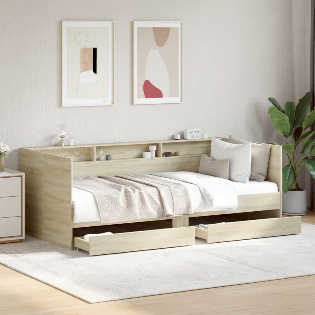 Daybed with Drawers without Mattress Sonoma Oak 75x190 cm Small Single