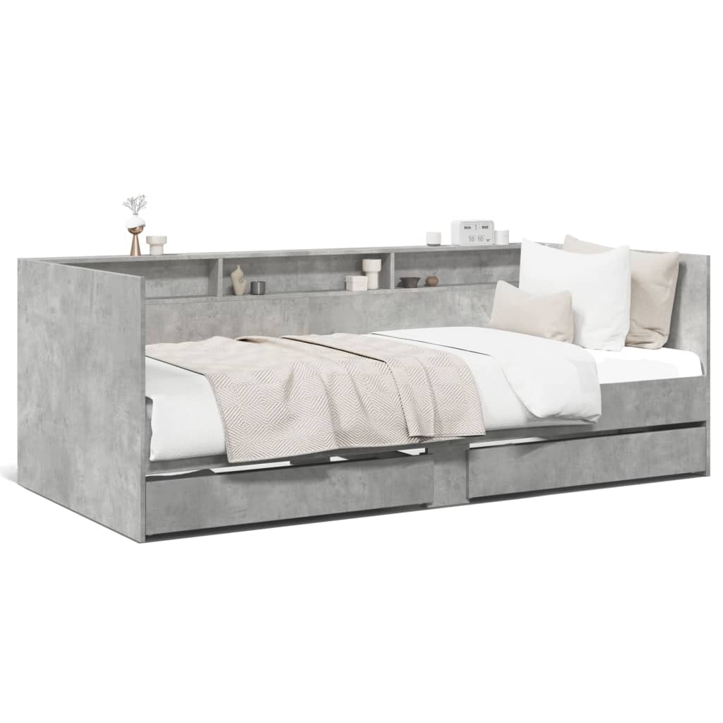 Daybed with Drawers without Mattress Concrete Grey 75x190 cm Small Single