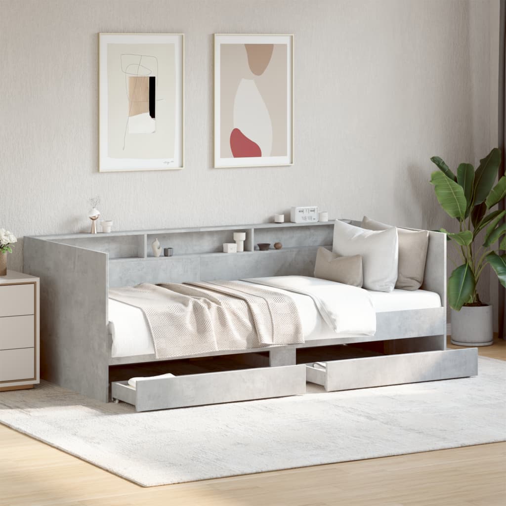 Daybed with Drawers without Mattress Concrete Grey 75x190 cm Small Single