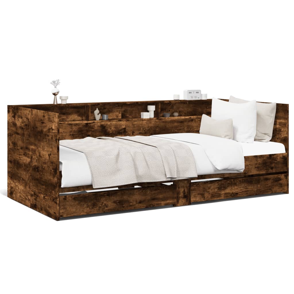 Daybed with Drawers without Mattress Smoked Oak 75x190 cm Small Single