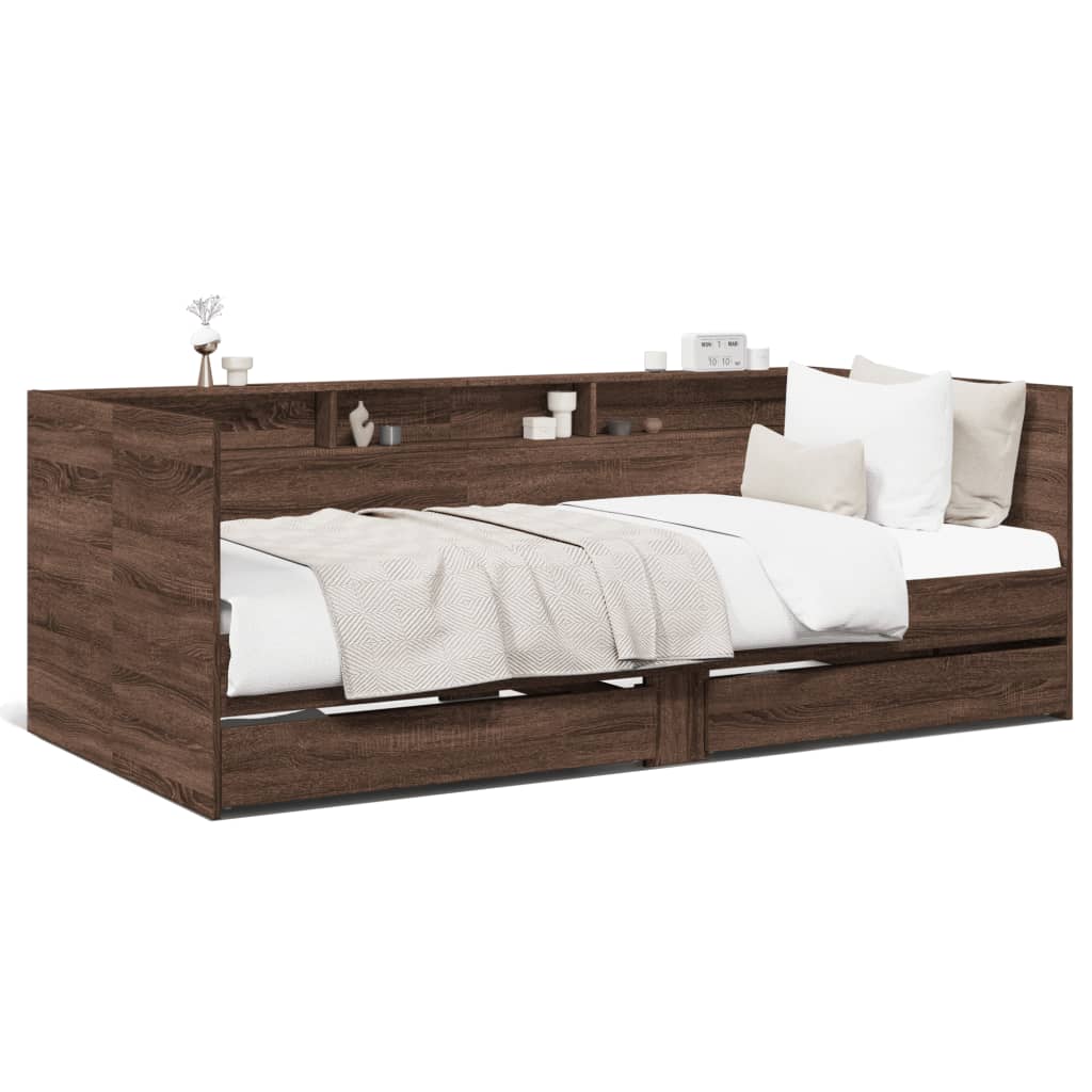 Daybed with Drawers without Mattress Brown Oak 75x190 cm Small Single
