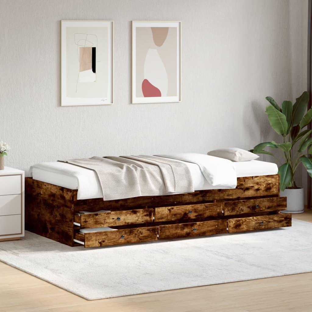 Daybed with Drawers without Mattress Smoked Oak 100x200 cm