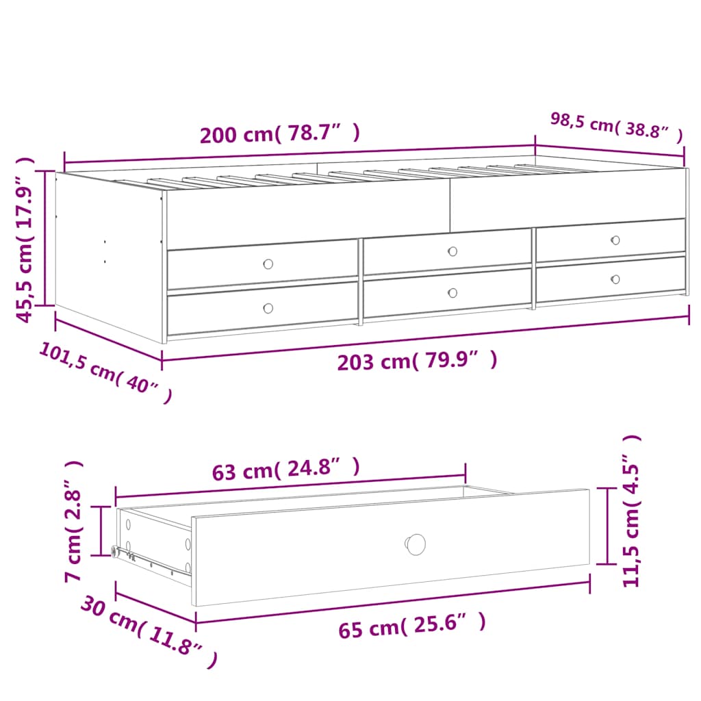 Daybed with Drawers without Mattress Grey Sonoma 100x200 cm
