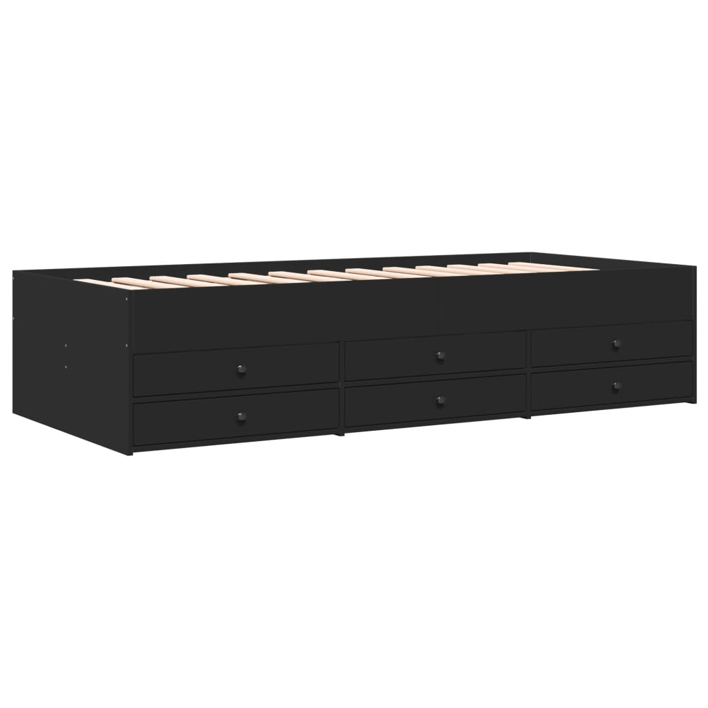 Daybed with Drawers without Mattress Black 90x200 cm