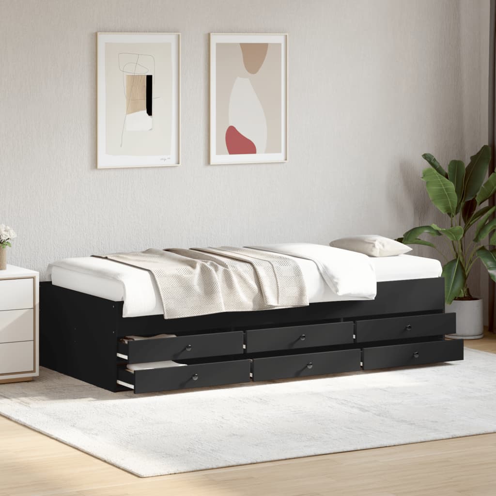 Daybed with Drawers without Mattress Black 90x200 cm
