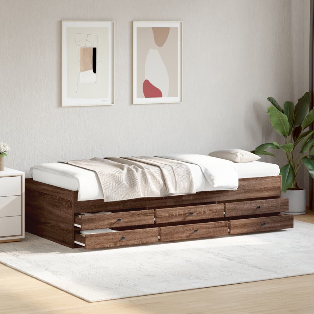 Daybed with Drawers without Mattress Brown Oak 90x200 cm