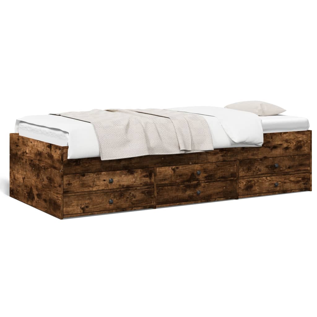 Daybed with Drawers without Mattress Smoked Oak 90x190 cm Single