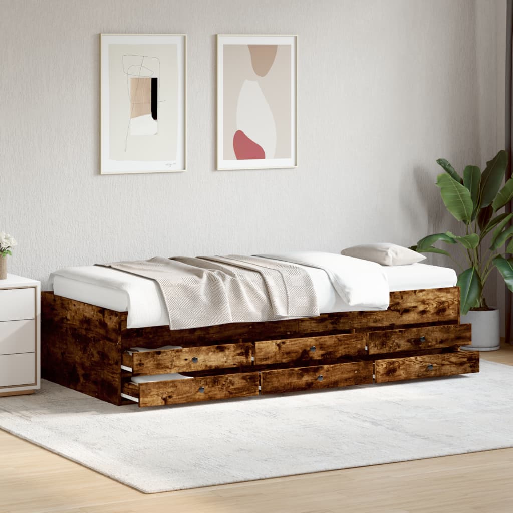 Daybed with Drawers without Mattress Smoked Oak 90x190 cm Single