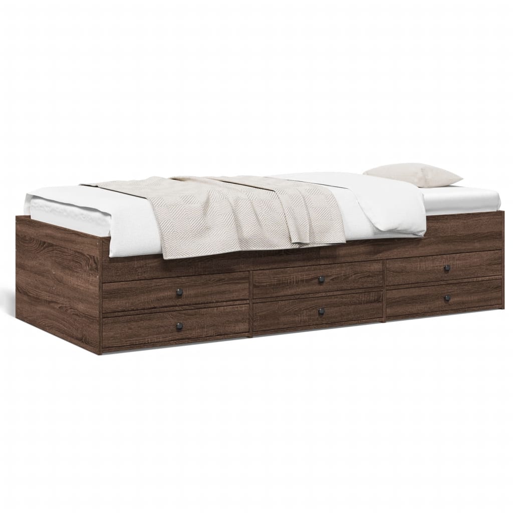 Daybed with Drawers without Mattress Brown Oak 75x190 cm Small Single