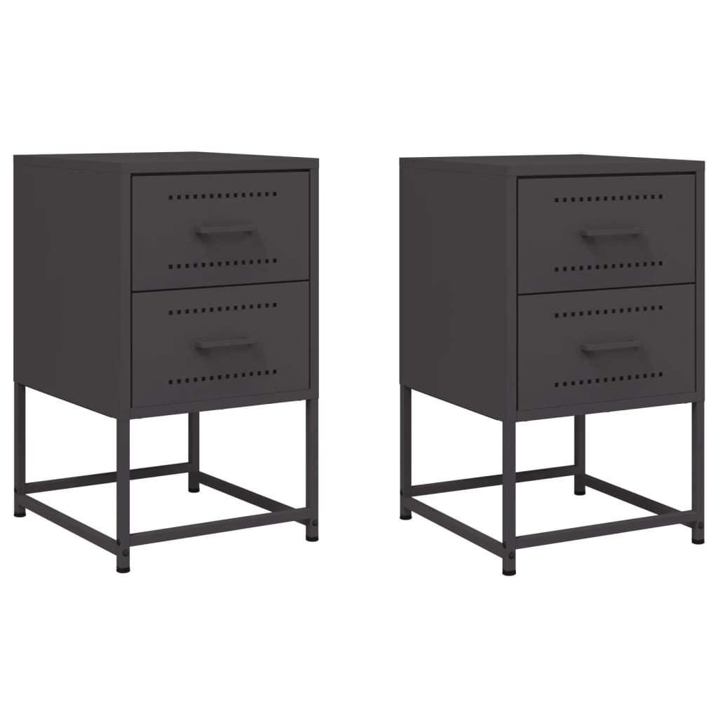 Bedside Cabinets 2 pcs Black 36x39x60.5 cm Steel