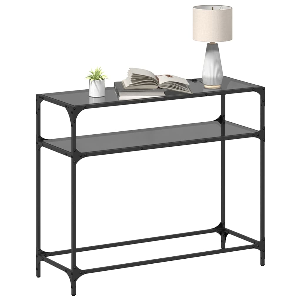 Console Table with Black Glass Top98x35x81 cm Steel
