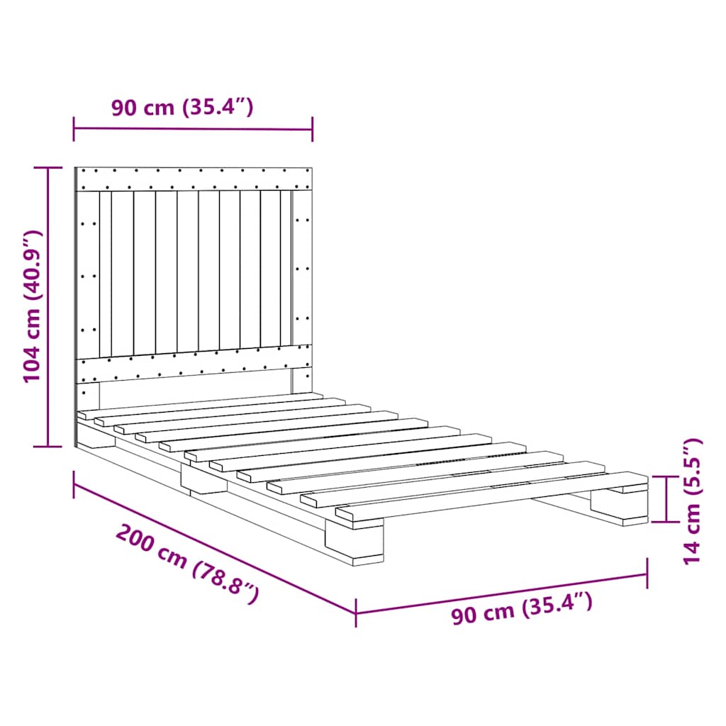 Bed Frame without Mattress with Headboard 90x200 cm Solid Wood