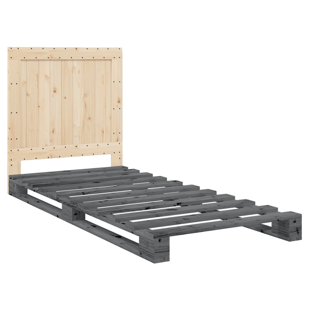 Bed Frame without Mattress  Grey 90x200 cm Solid Wood Pine