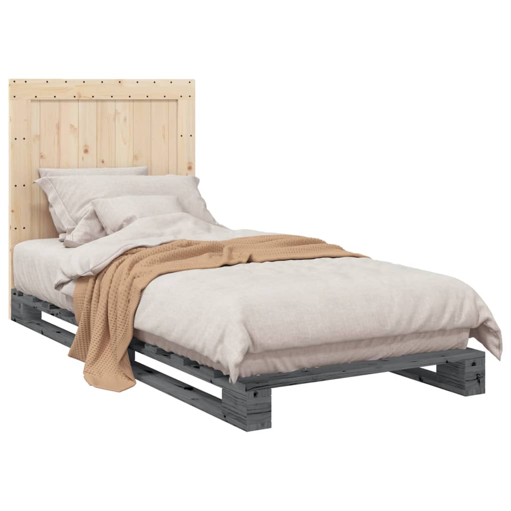 Bed Frame without Mattress  Grey 90x200 cm Solid Wood Pine