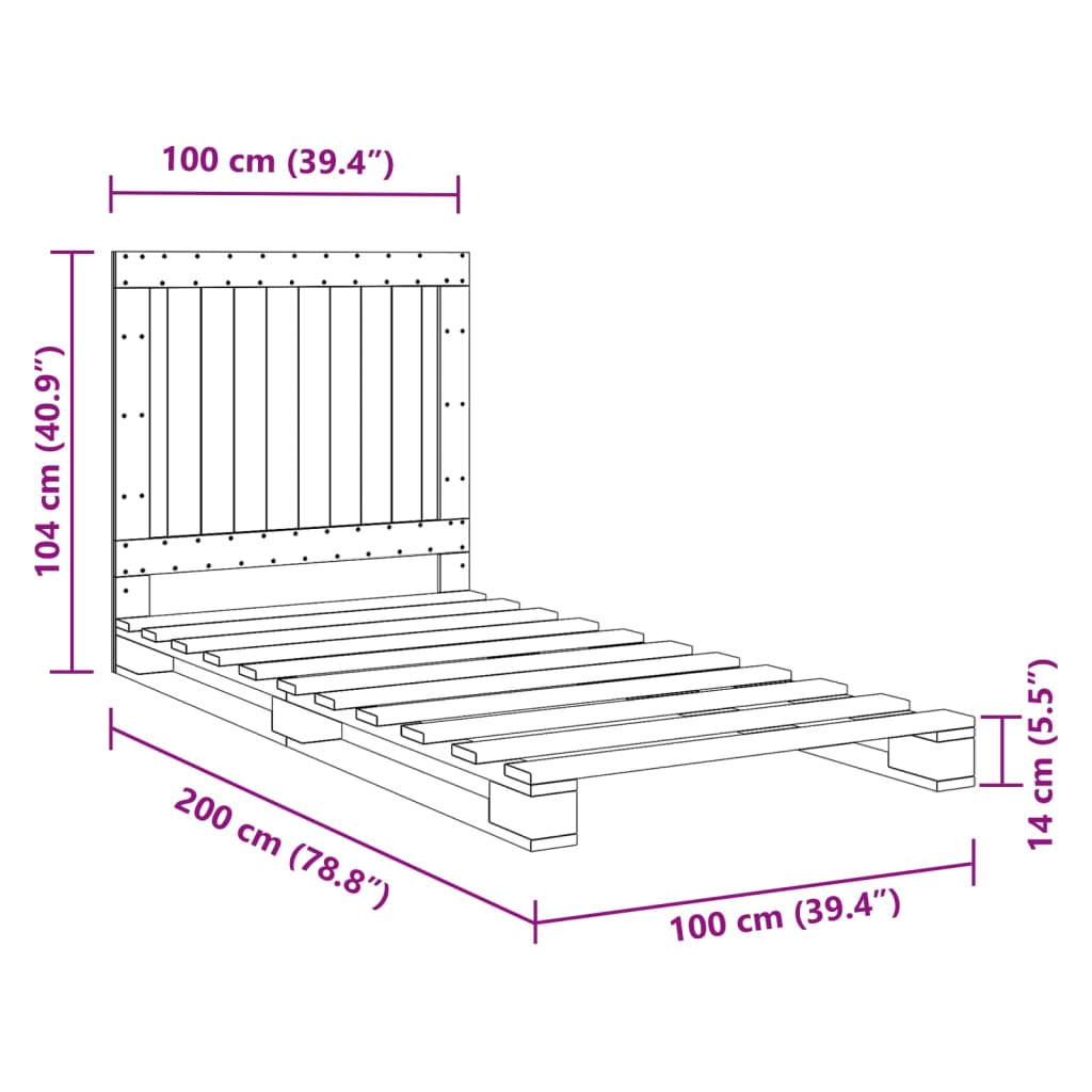 Bed Frame without Mattress  Grey 100x200 cm Solid Wood Pine