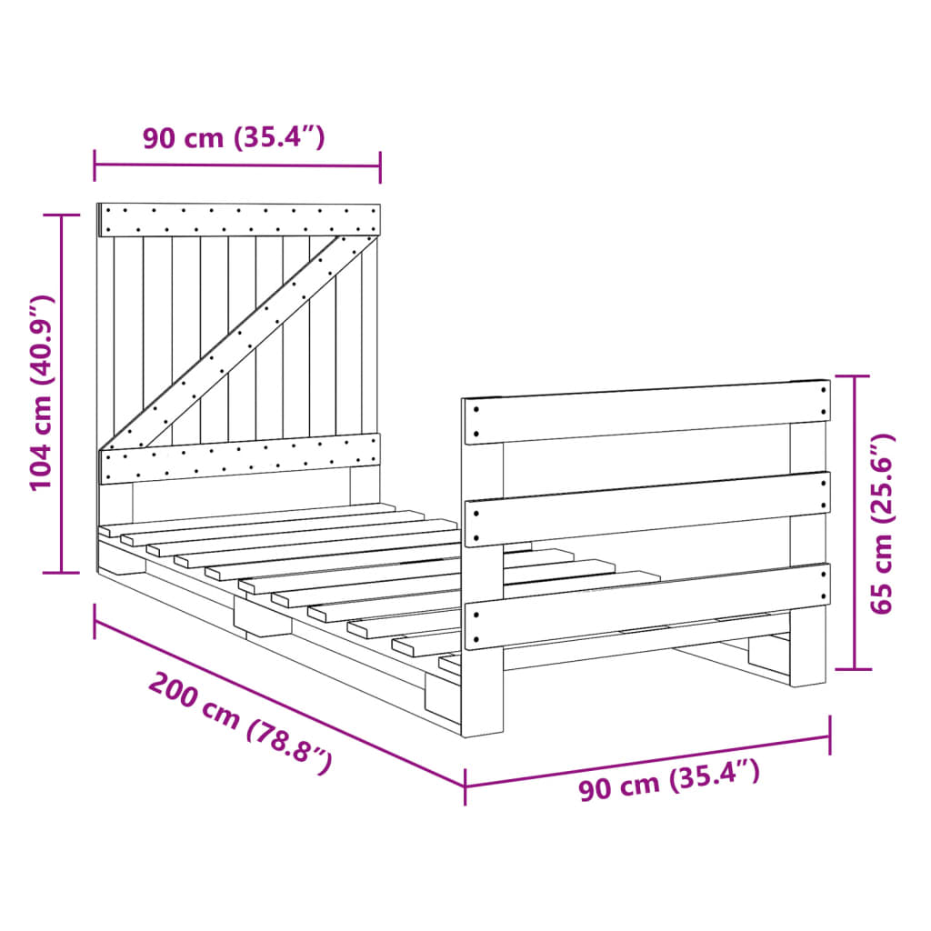Bed Frame without Mattress with Headboard 90x200 cm Solid Wood