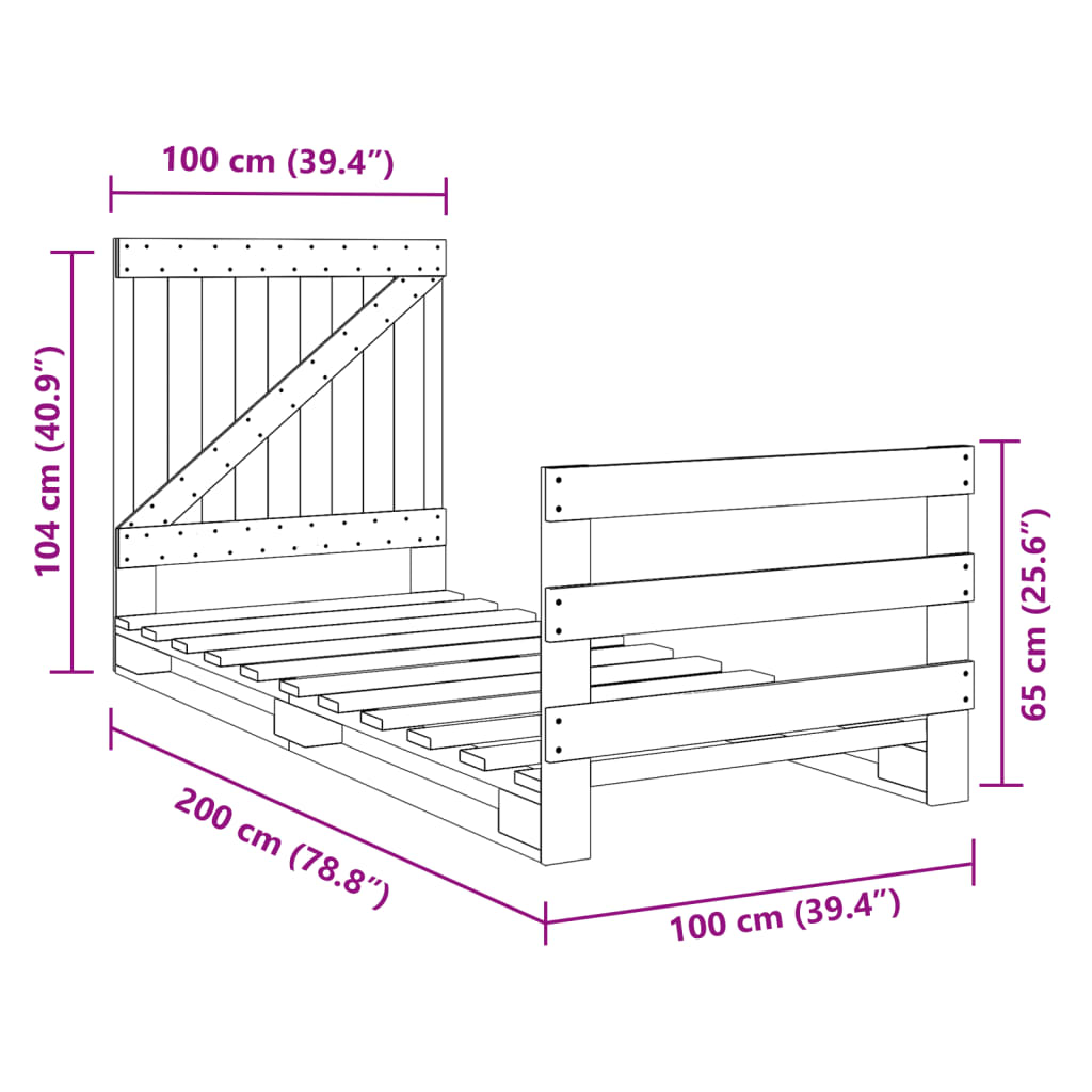 Bed Frame without Mattress with Headboard 100x200 cm Solid Wood