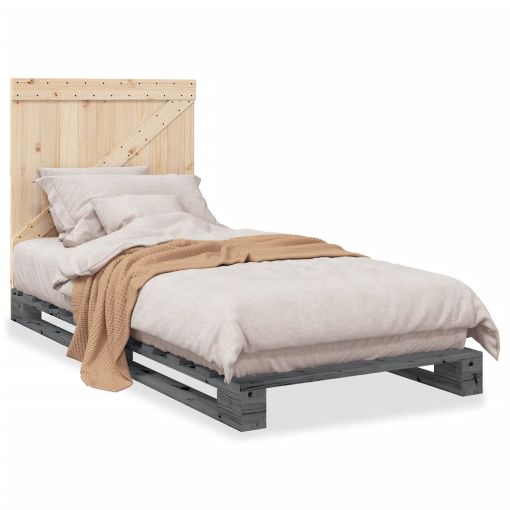 Bed Frame without Mattress  Grey 90x200 cm Solid Wood Pine