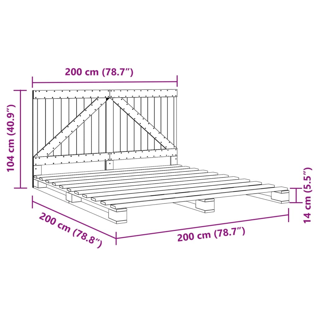 Bed Frame without Mattress  Grey 200x200 cm Solid Wood Pine