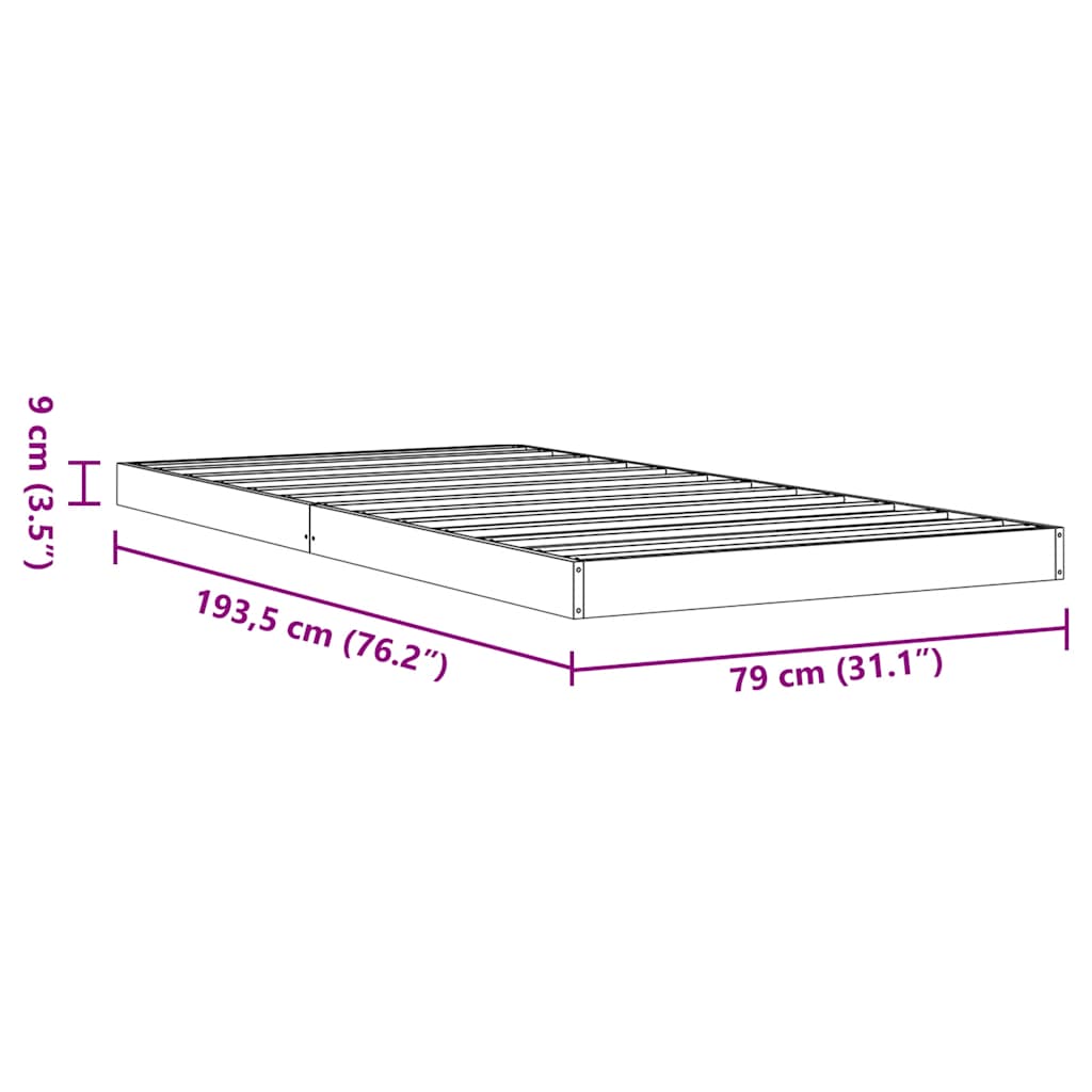 Bed Frame without Mattress Wax Brown 75x190 cm Small Single Solid Wood Pine