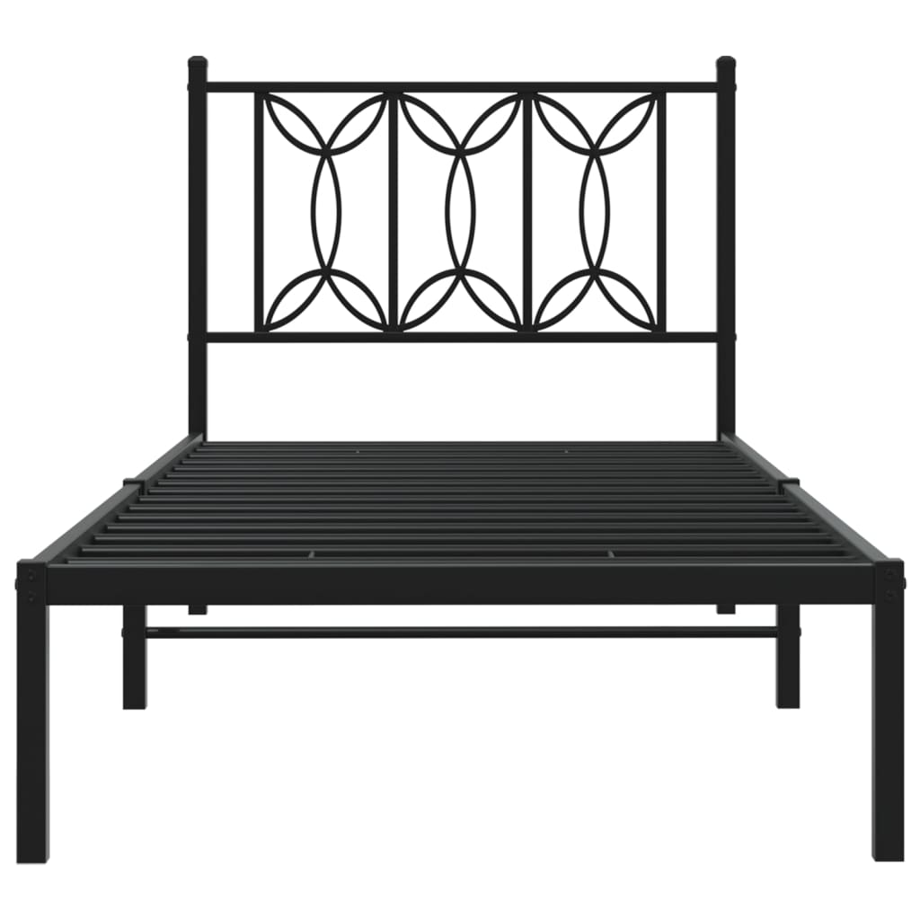 Metal Bed Frame without Mattress with Headboard Black 75x190cm