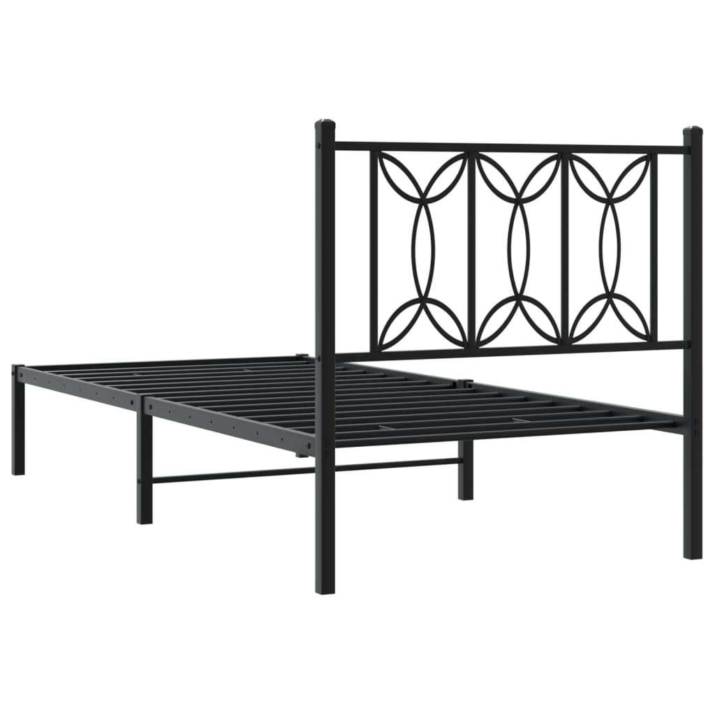 Metal Bed Frame without Mattress with Headboard Black 75x190cm