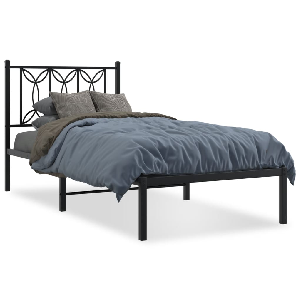 Metal Bed Frame without Mattress with Headboard Black 80x200cm