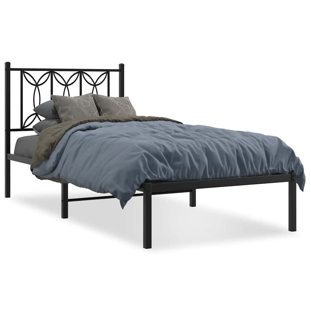 Metal Bed Frame without Mattress with Headboard Black 90x190cm