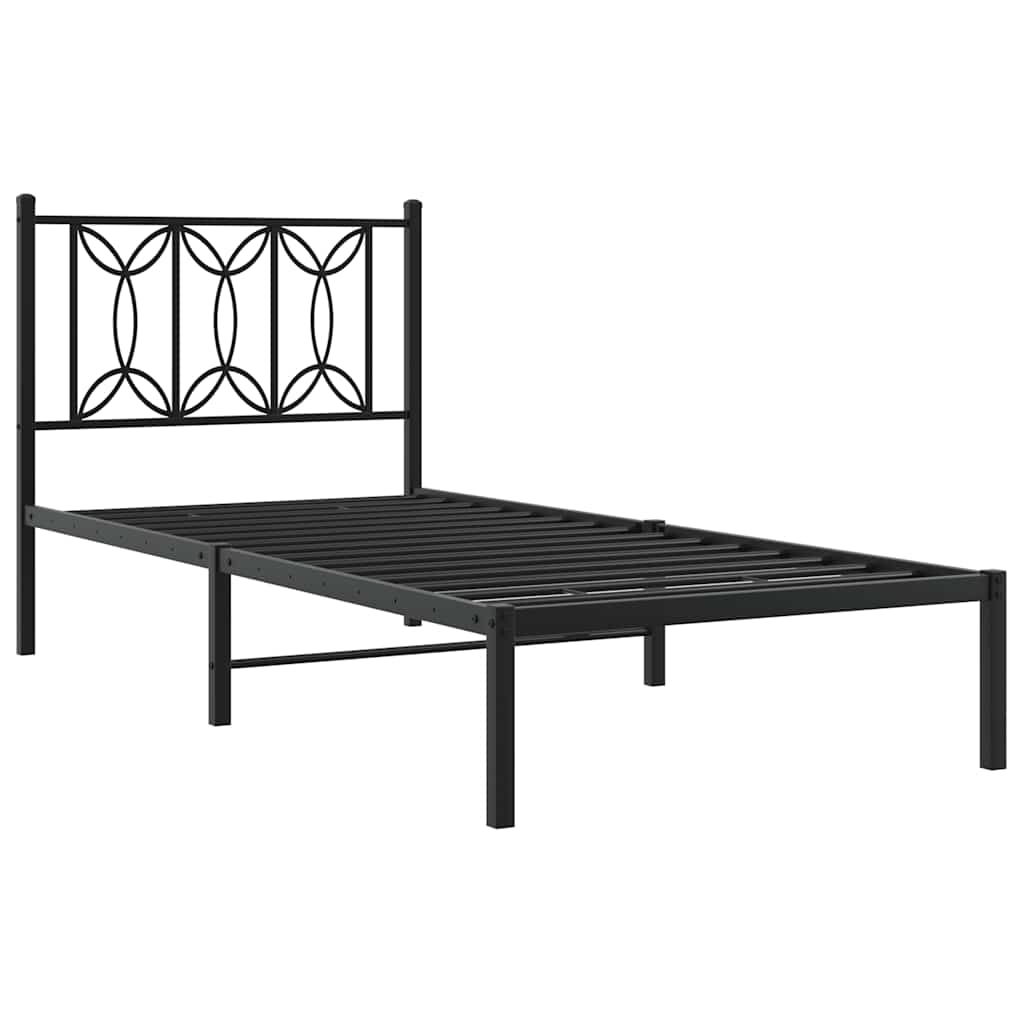 Metal Bed Frame without Mattress with Headboard Black 90x190cm