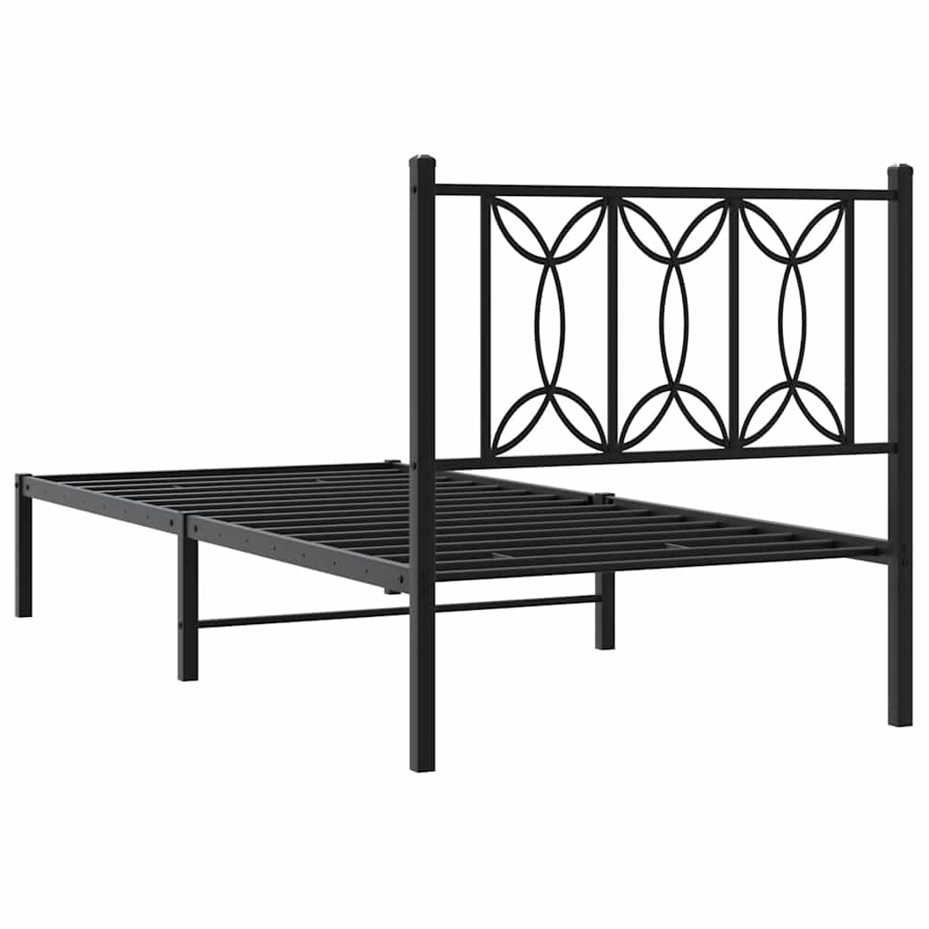 Metal Bed Frame without Mattress with Headboard Black 90x190cm