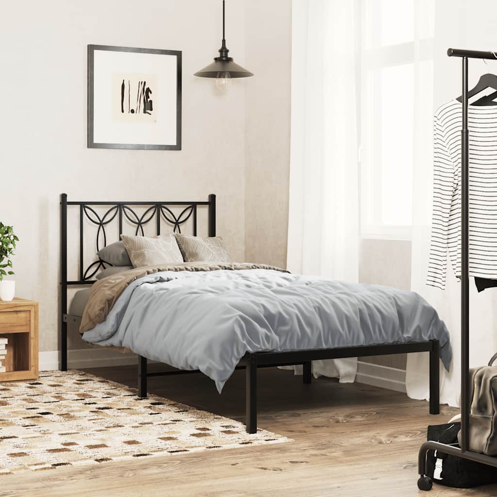 Metal Bed Frame without Mattress with Headboard Black 90x190cm